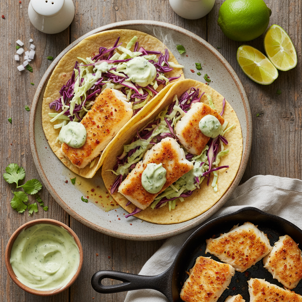 Fish Tacos with Lime Crema